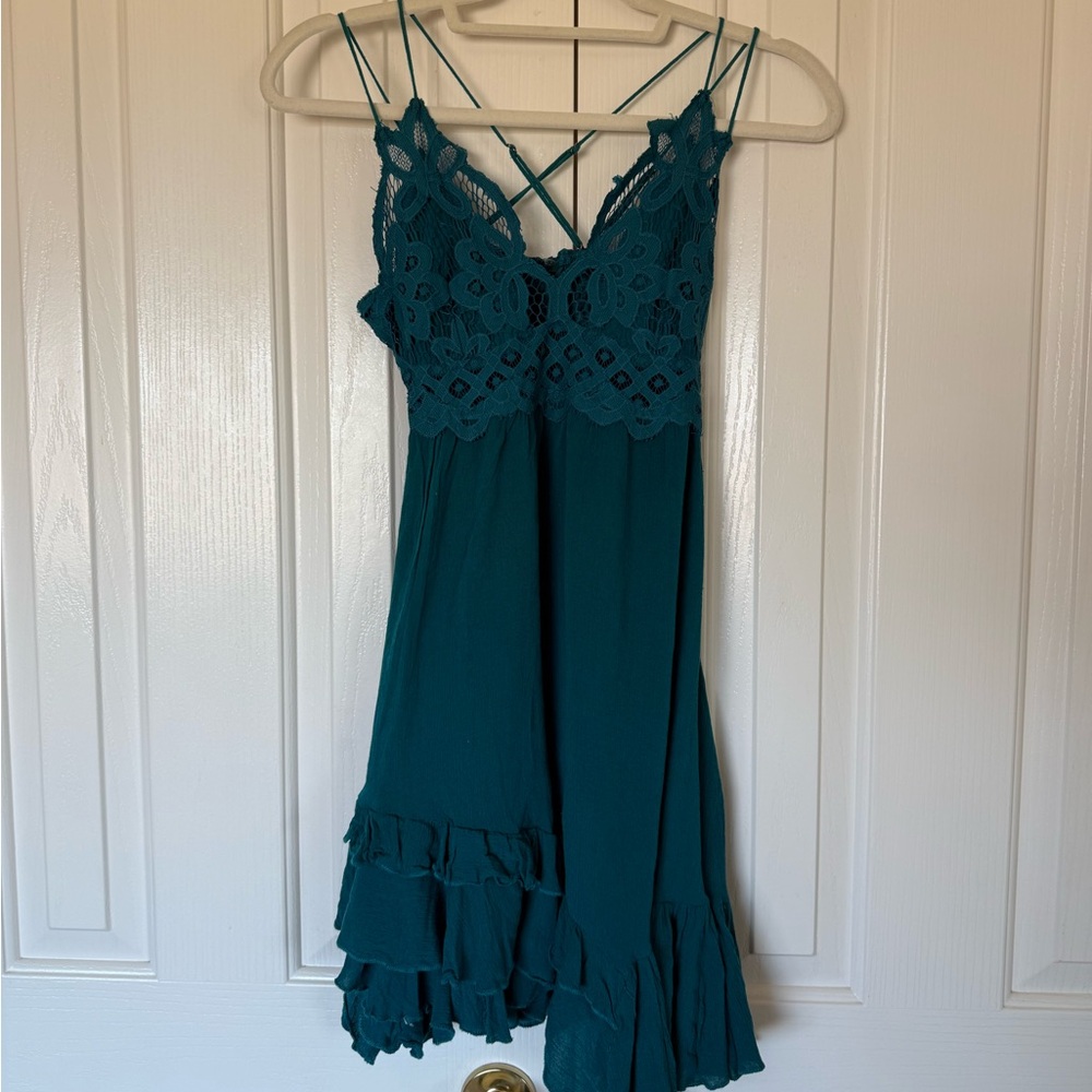Free People Teal Crochet Dress